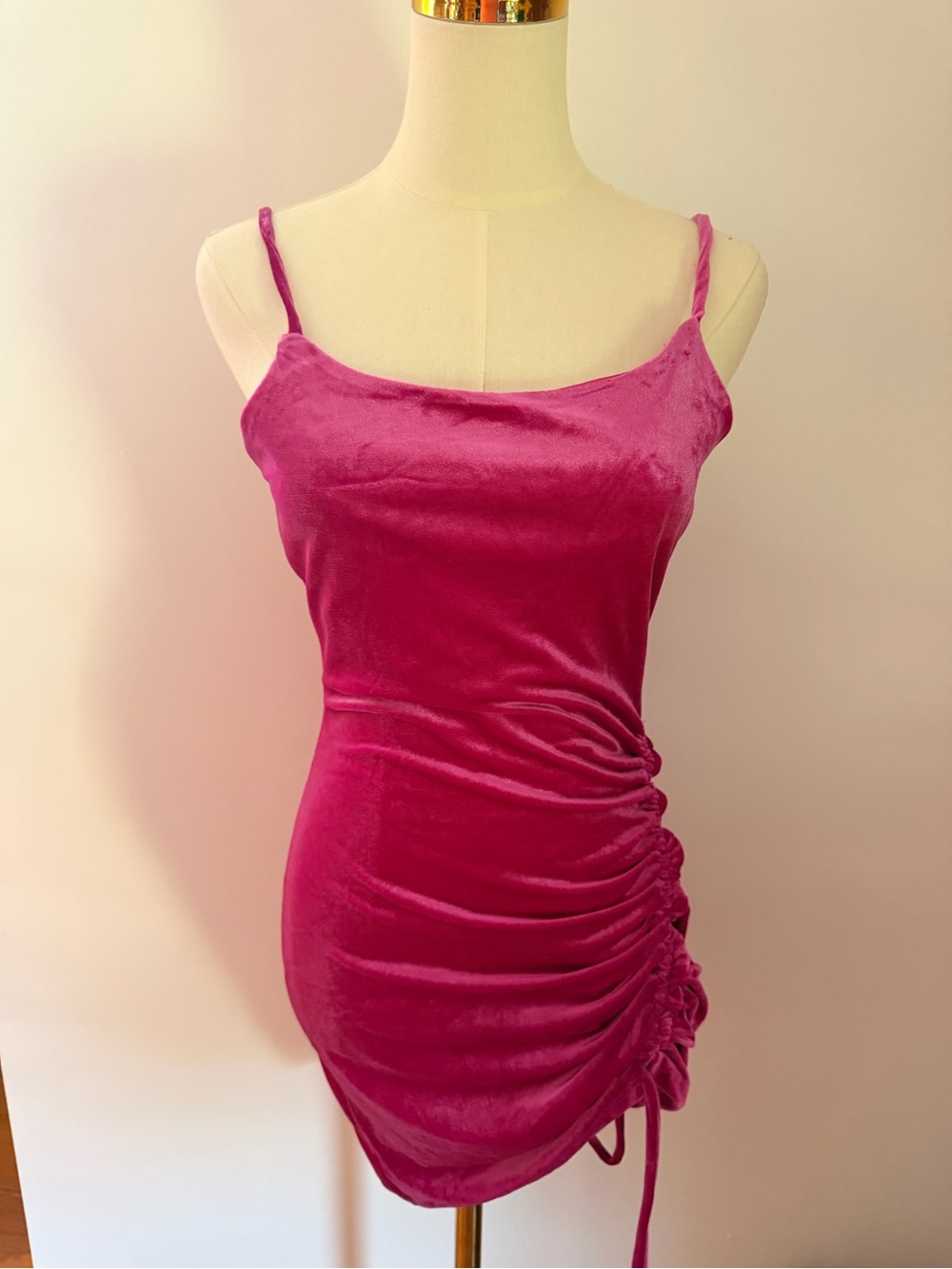 Fuchsia Velvet Ruched Mini Dress